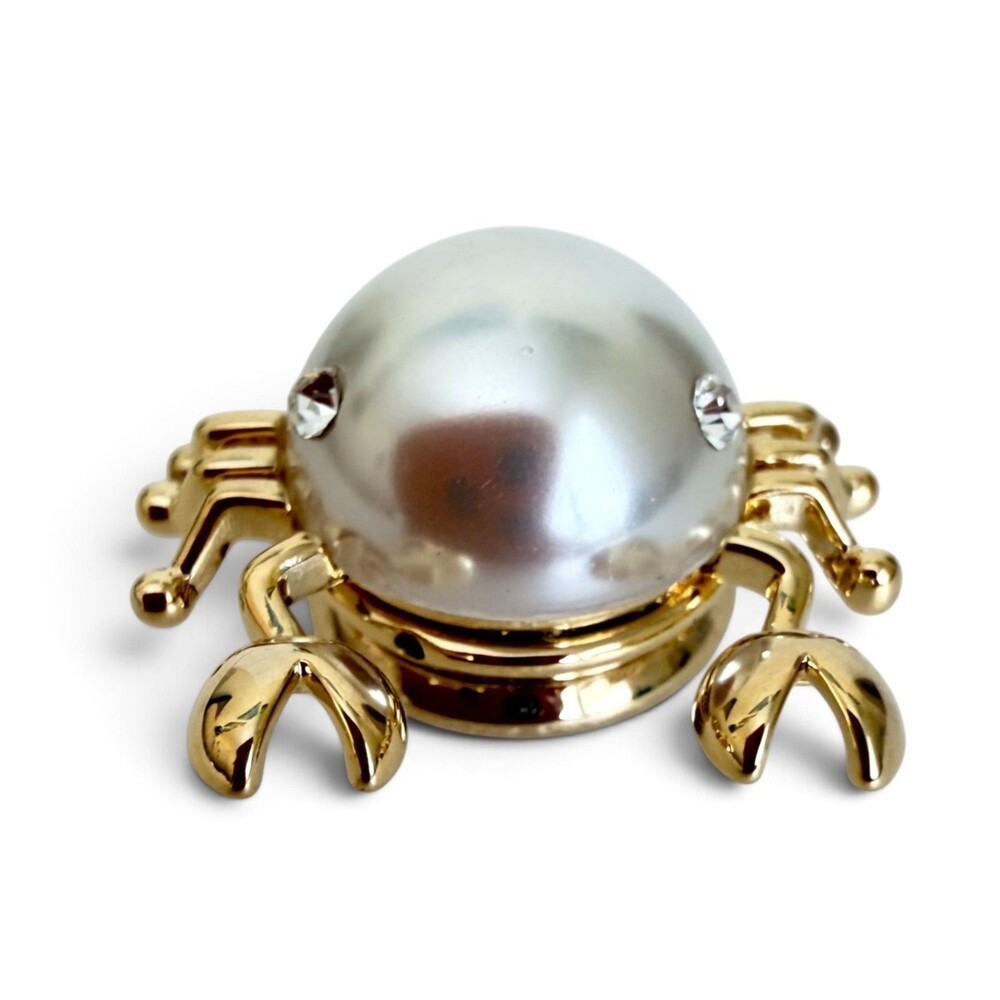 Gold Tone Pearl Crab Magnetic Brooch Scarf Clip Fridge Magnet Rhinestone
